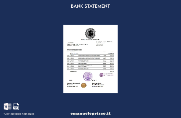 modello word di estratto conto bancario Venezuela Banco Central de Venezuela in 